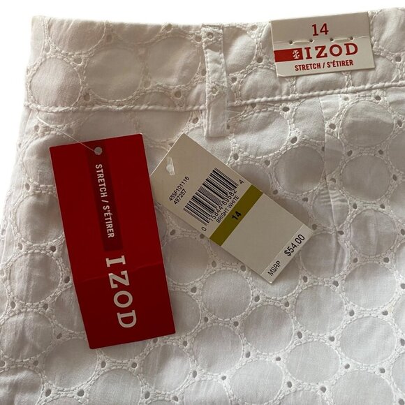 Izod White Eyelet Stretch Shorts with Pockets Women's Size 14 NEW NWT - Picture 5 of 8